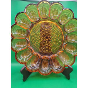 Vintage Indiana Glass Amber Egg Plate In Hobnail Design